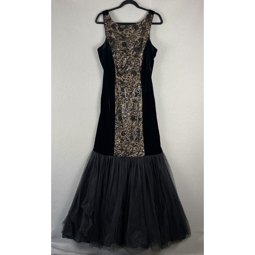 Alex Evenings Formal Dress Women 12 Black Sequin Velvet Mermaid Witchy Glam Goth